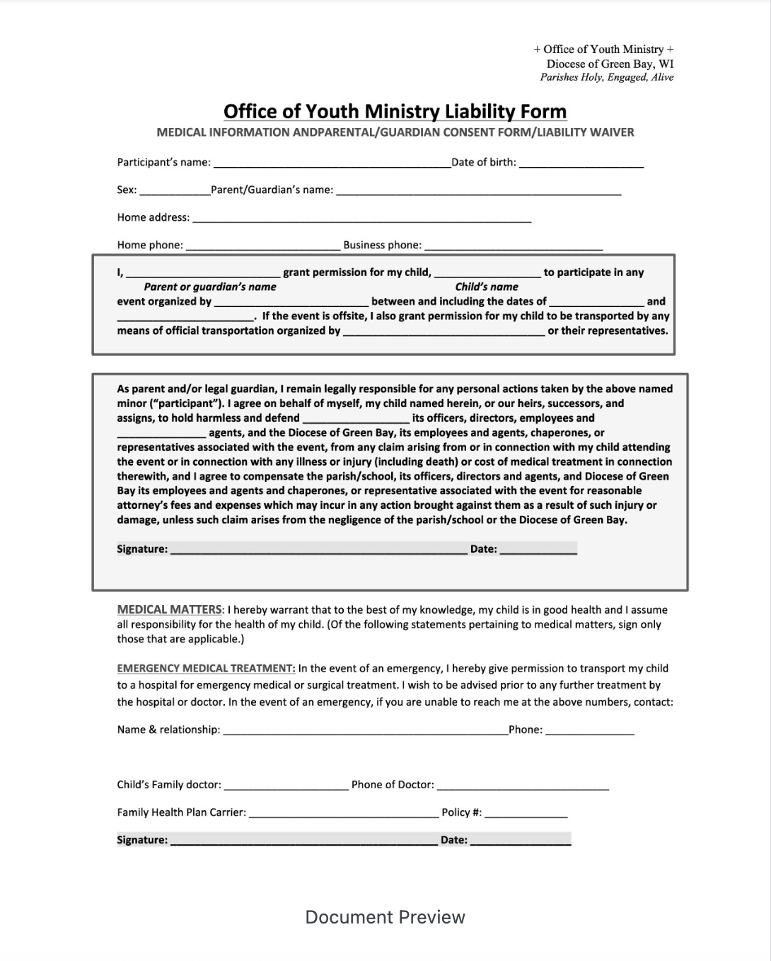 Youth Liability Form