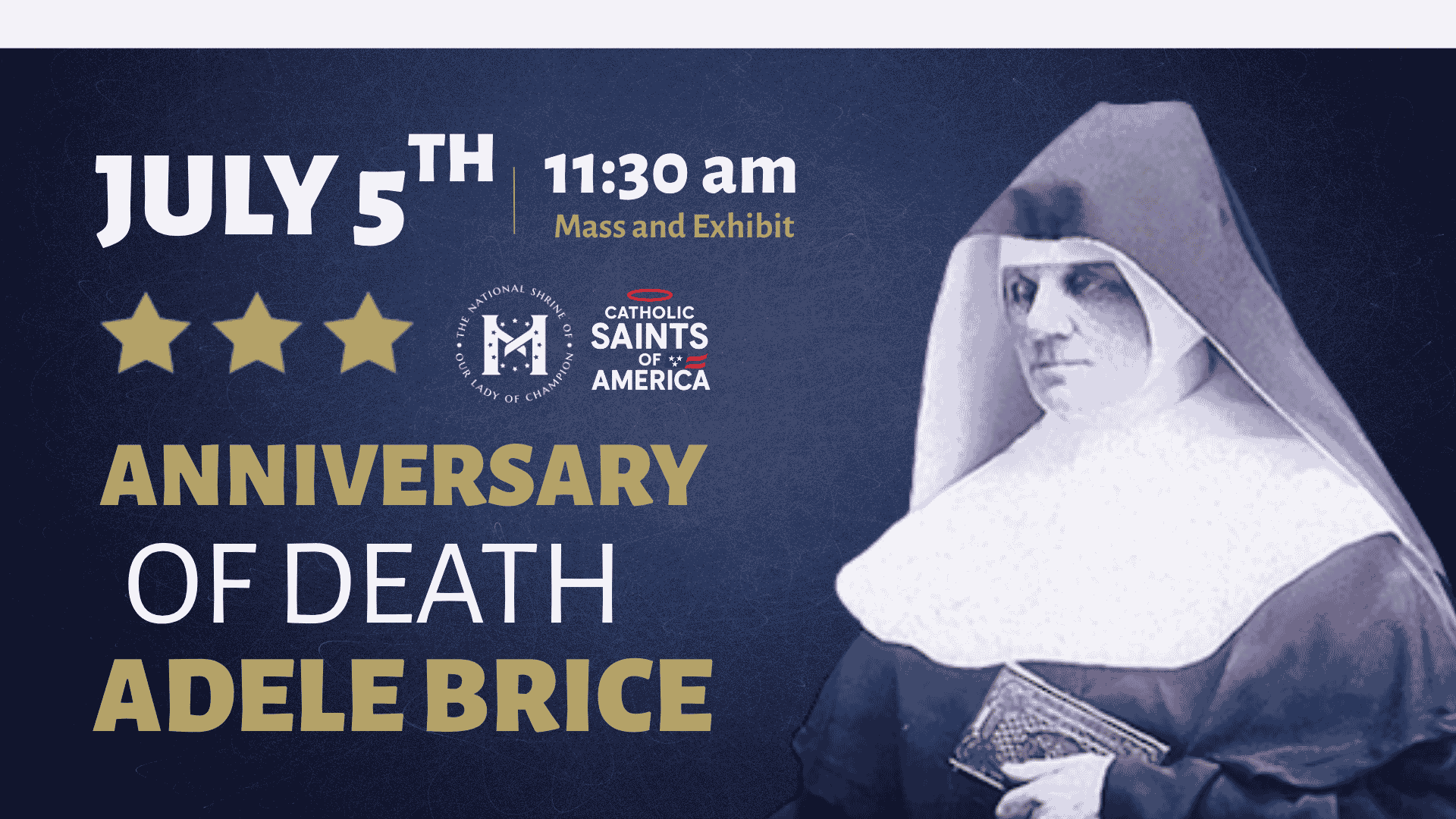 adele brice anniversary of death on july 5th with 11:30 am mass