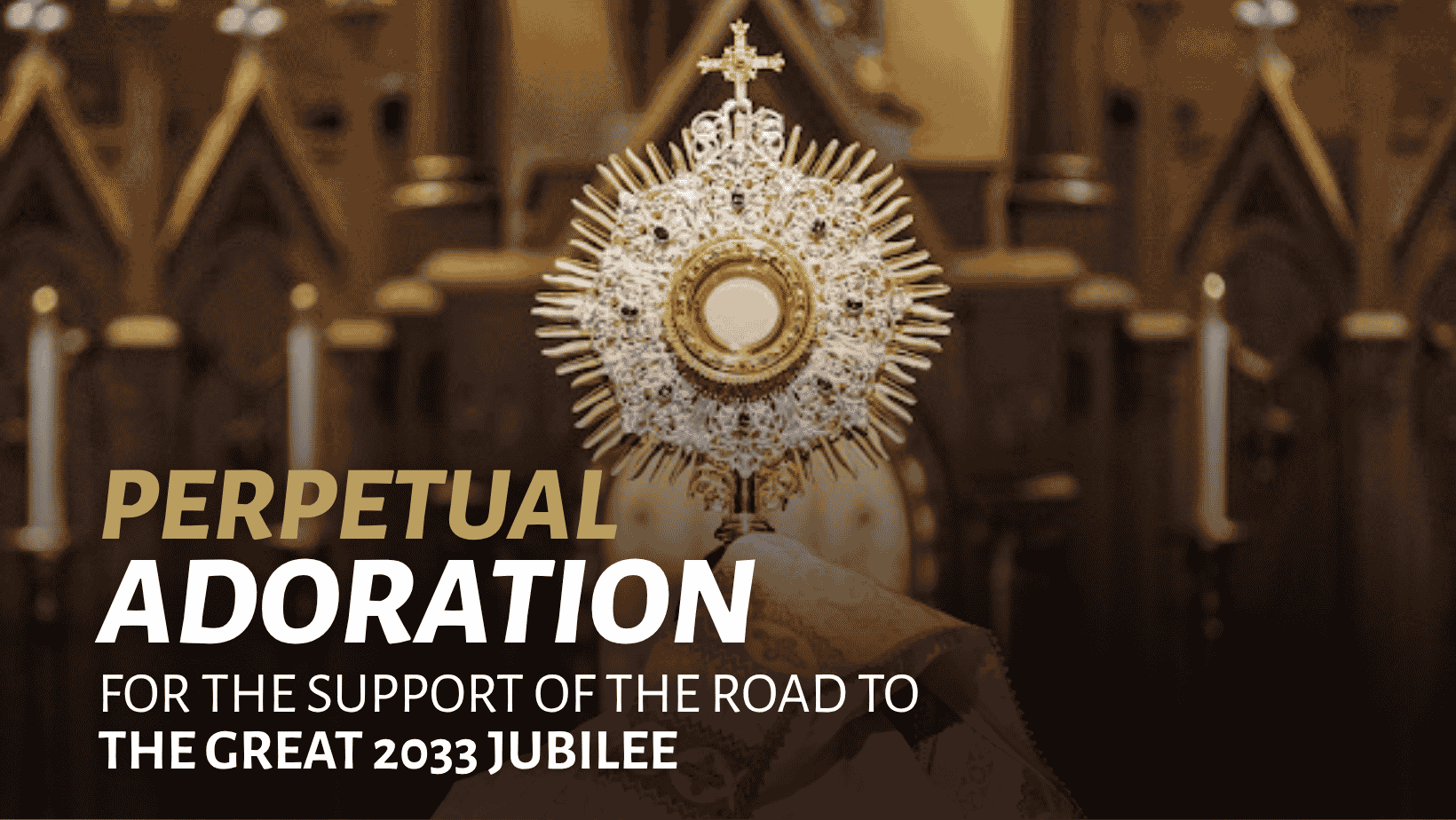 Monstrance held up by priest in church