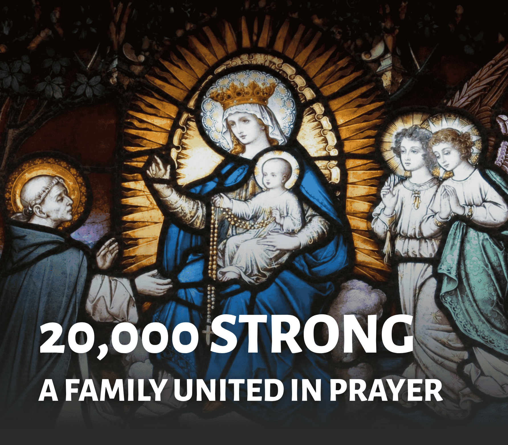 20,000th member of Confraternity Stained glass window with Our Lady